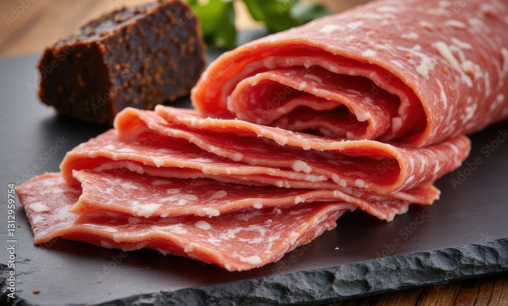 Sliced salami with rich texture Sliced salami with rich texture