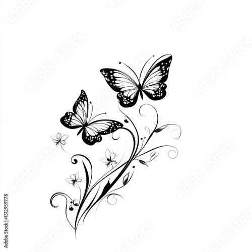 Wallpaper Mural Two elegant butterflies on a floral stem. Torontodigital.ca