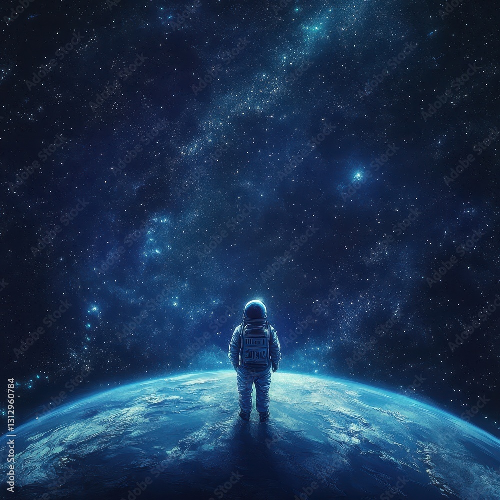 Astronaut observes the vastness of space while standing on a planet Astronaut observes the vastness of space while standing on a planet