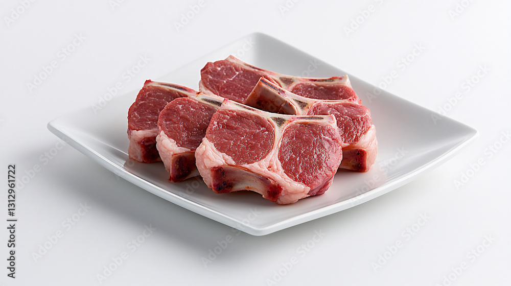 raw lamb chops on white plate raw lamb chops on white plate