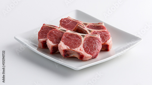  raw lamb chops on white plate