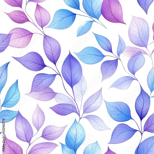 Pastel blue and purple leaves seamless pattern.