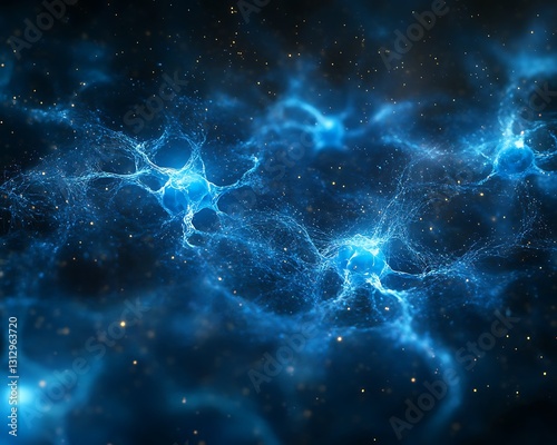 Beautiful artistic digital illustration of interconnected glowing blue structures