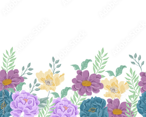 Hand Drawn Blue and Purple Rose Background