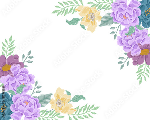 Hand Drawn Blue and Purple Rose Border