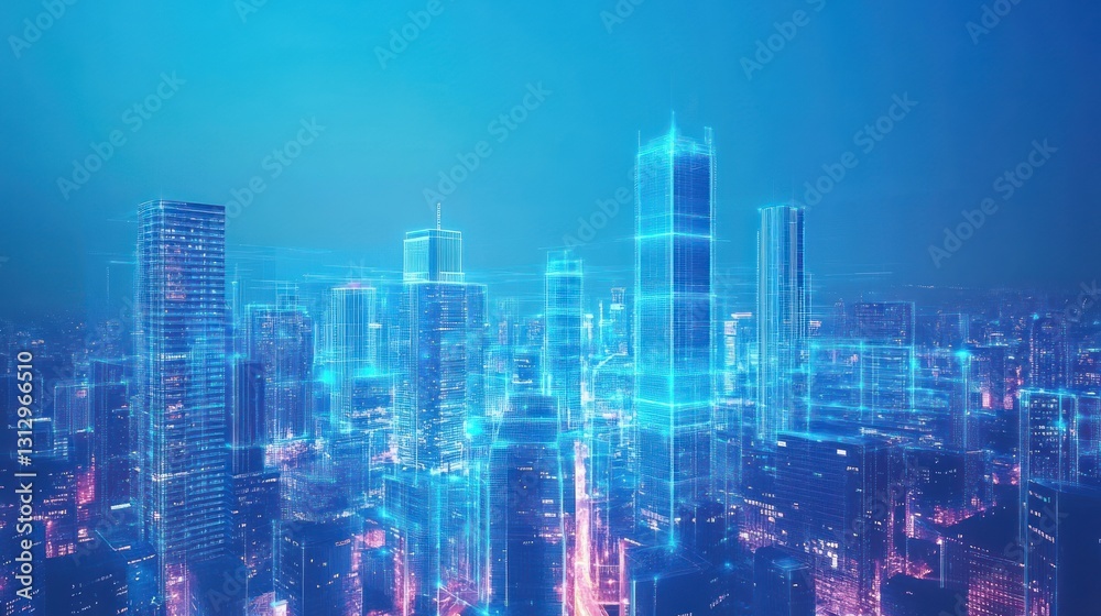 Futuristic cityscape with digital overlays illustrating advanced technology and urban development. Futuristic cityscape with digital overlays illustrating advanced technology and urban development.