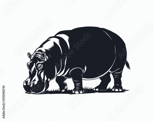 Clean Hippo Silhouette EPS Vector Template Design