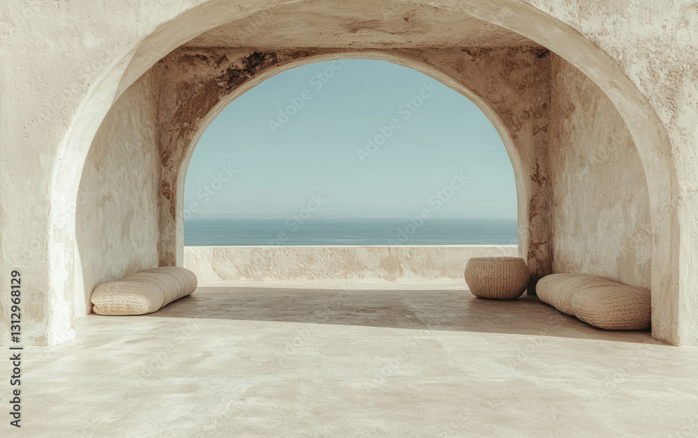 Fototapeta premium Tranquil Seascape Viewed Through a Stone Arch