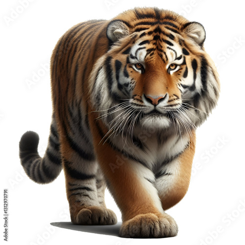 3D WALK Caspian tiger isolated on white background