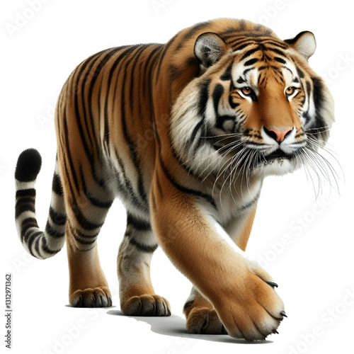 3D WALK Caspian tiger isolated on white background