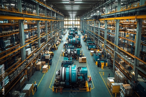 High Bay Warehouse Interior With Industrial Machinery And Organized Storage