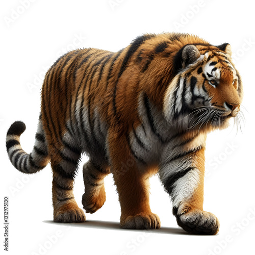 3D WALK Caspian tiger isolated on white background