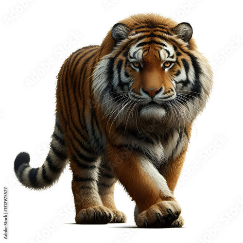 3D WALK Caspian tiger isolated on white background