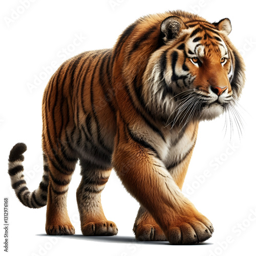 3D WALK Caspian tiger isolated on white background