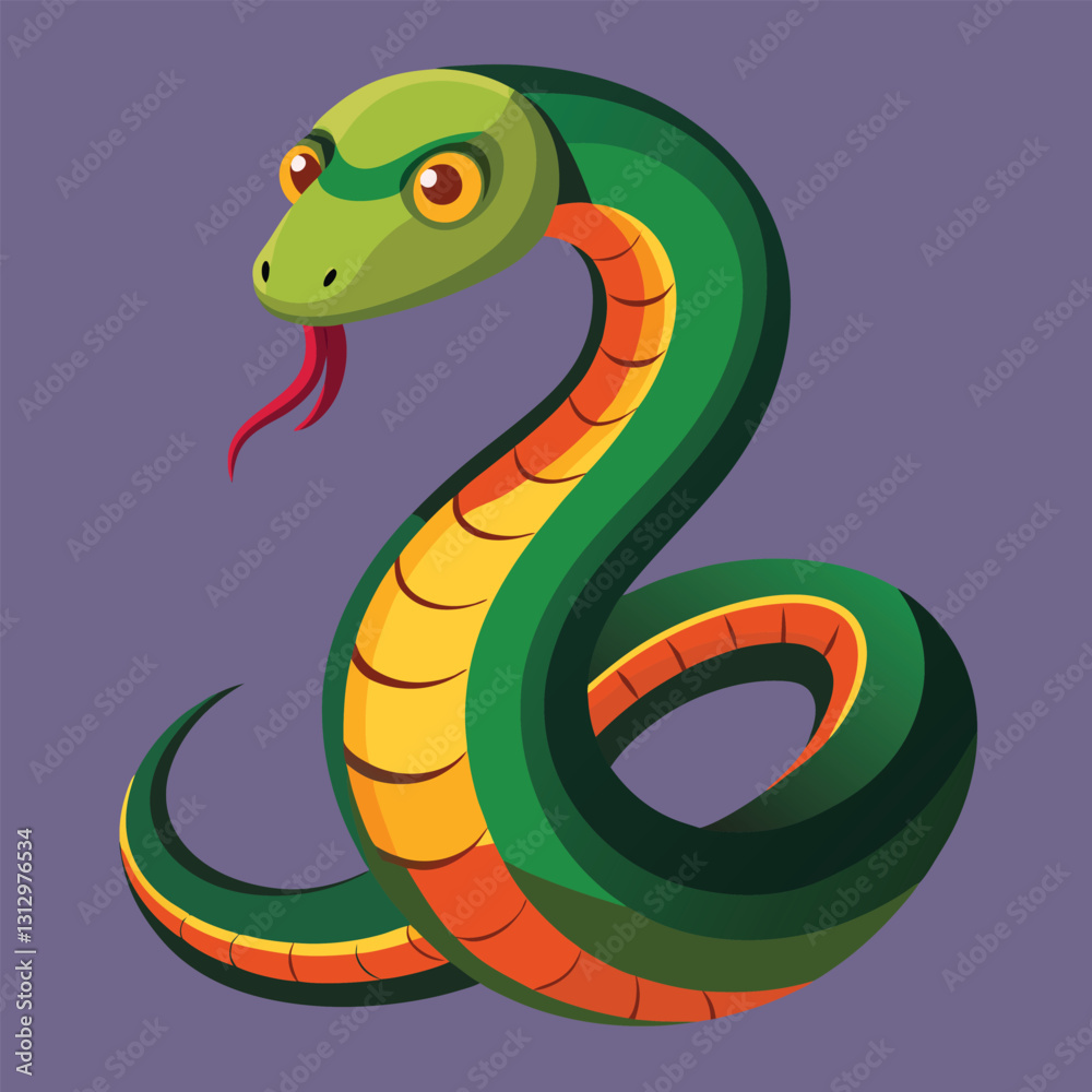 Fototapeta premium Cartoon green python vector illustration for a funny wildlife tattoo design