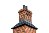 A brick chimney with a black roof isolated on transparent background