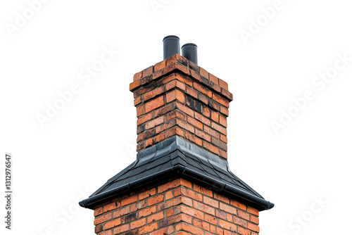 A brick chimney with a black roof isolated on transparent background