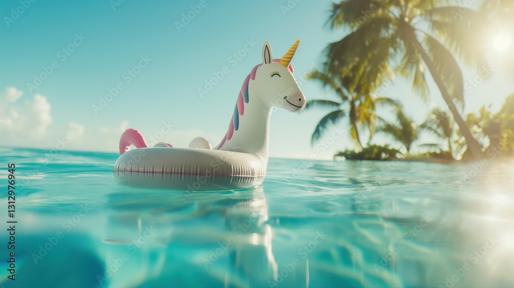 Obraz premium inflatable unicorn float drifting in an infinity pool
