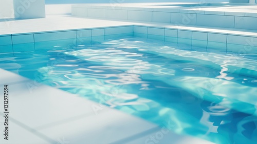 3D render of a modern infinity pool with ice-blue water and accommodation for resting
