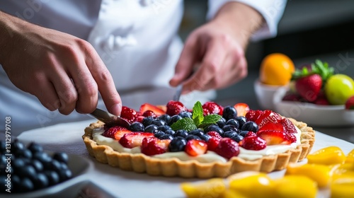 Art Chef Preparing Scene Fresh Fruit Tart Tasty Healthy