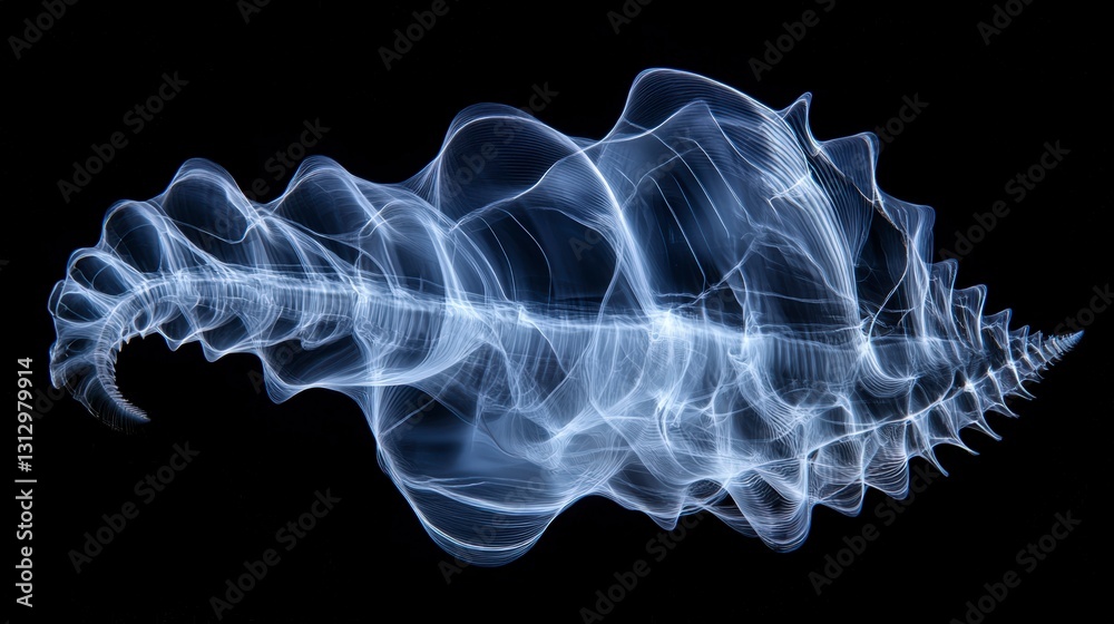 Obraz premium Glowing Abstract Seashell Digital Art On Black Backgrounds In Blue