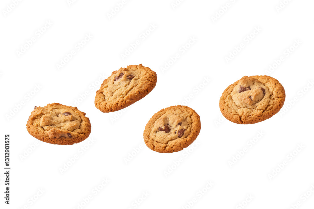 Four cookies are flying through the air, isolated Four cookies are flying through the air, isolated