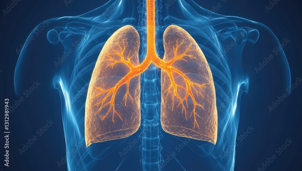 3D medical illustration of human lungs and trachea 3D medical illustration of human lungs and trachea