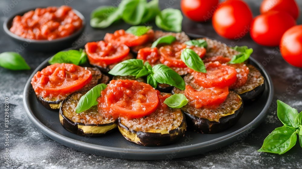 Delicious Eggplant Slices with Tomato Sauce and Basil Delicious Eggplant Slices with Tomato Sauce and Basil