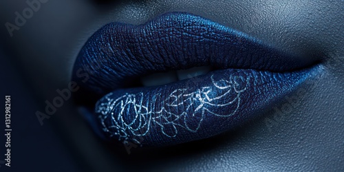 Close-up blue lips, silver design, beauty