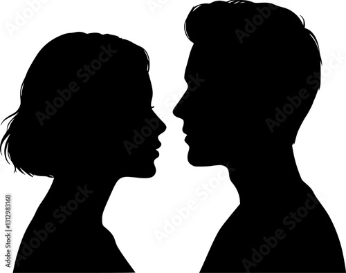 vector set, Vector illustration of silhouette man and woman portrait in profile. Male and female head on a white background side view.
