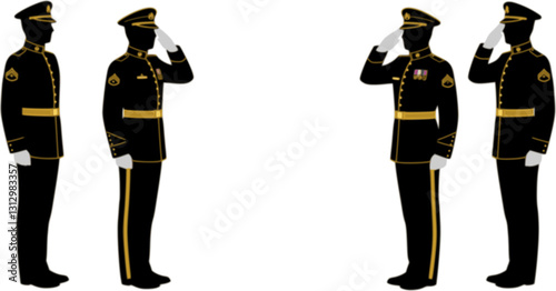 vector set of Military man salute silhouette
