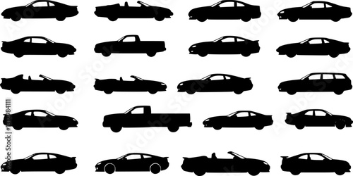 car silhouettes set - vector Transparent background PNG, cutout
