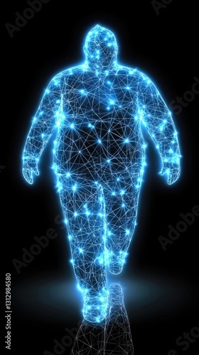 3D model walking for health, futuristic medicine. Black background, digital transformation of the health