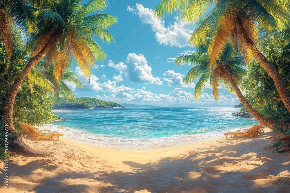 Fototapeta premium Tropical Beach Paradise: Sun-Kissed Seashore Escape
