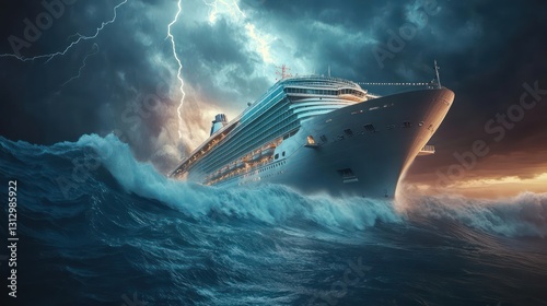 Cruise ship storm ocean waves lightning travel danger