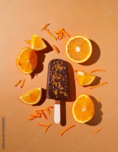 Paleta de helado de chocolate amargo y naranja