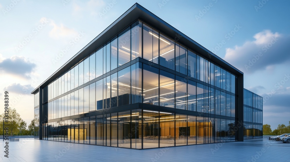 Fototapeta premium Modern glass building with sleek design, showcasing a contemporary architectural style.
