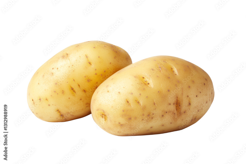Two large potatoes are sitting on a white background, isolated Two large potatoes are sitting on a white background, isolated