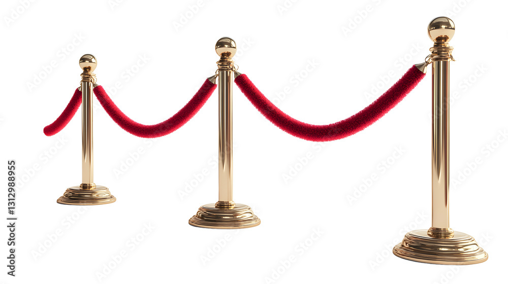 Set of stanchions with red velvet ropes, cut out Set of stanchions with red velvet ropes, cut out