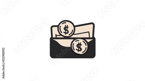 Wallet with money, simple illustration, financial concept photo