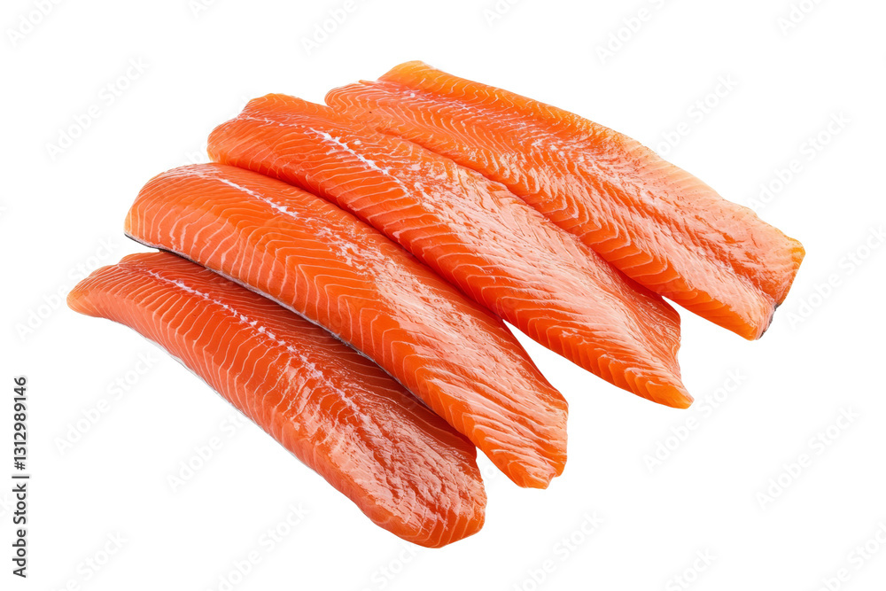 Pile of salmon fillets on a white background, isolated Pile of salmon fillets on a white background, isolated