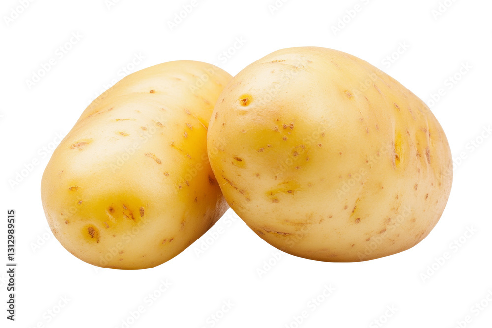 Two large yellow potatoes are sitting on a white background, isolated Two large yellow potatoes are sitting on a white background, isolated