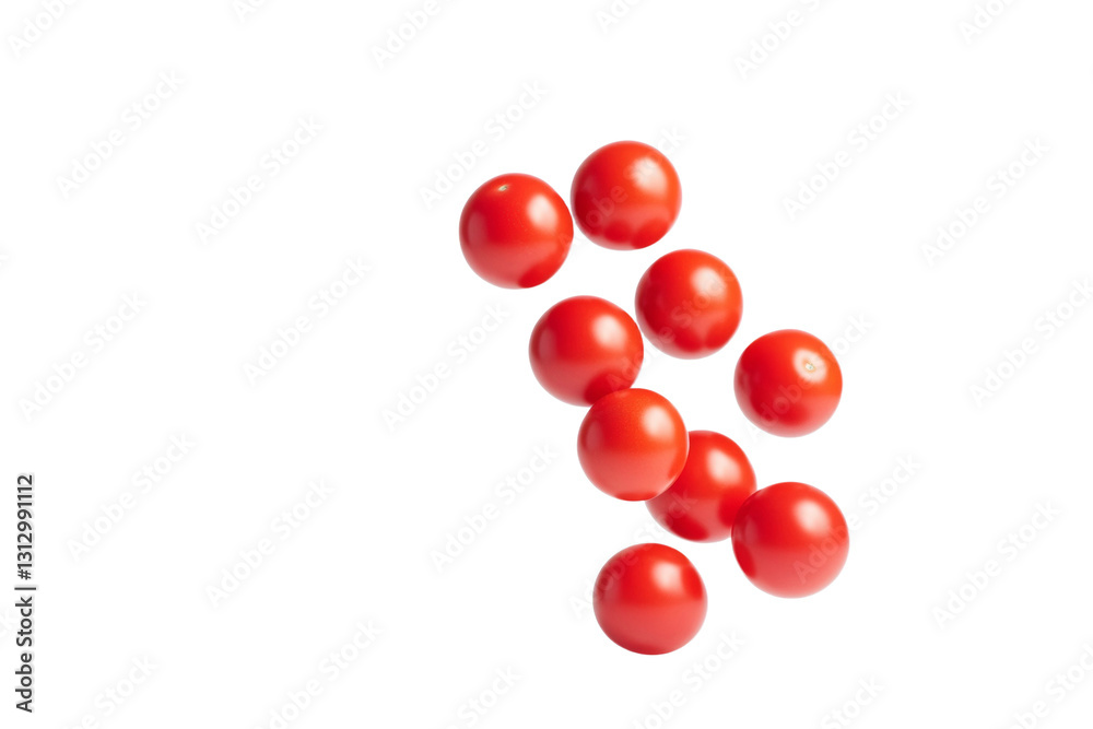 Bunch of red tomatoes are scattered across a white background, isolated Bunch of red tomatoes are scattered across a white background, isolated