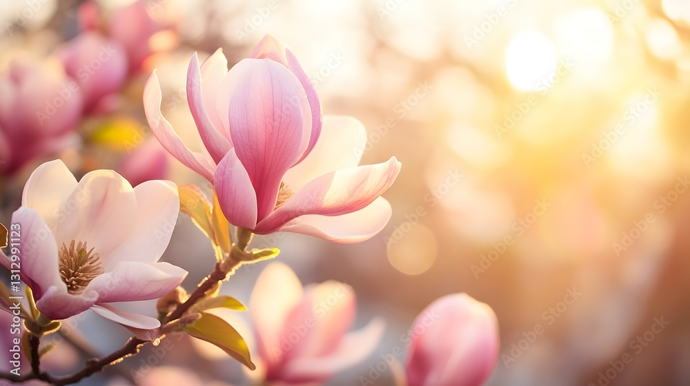flowering magnolia blossom on sunny spring background, close-up of beautiful springtime flora, floral easter background concept with copy space
flowering magnolia blossom on sunny spring background, close-up of beautiful springtime flora, floral easter background concept with copy space