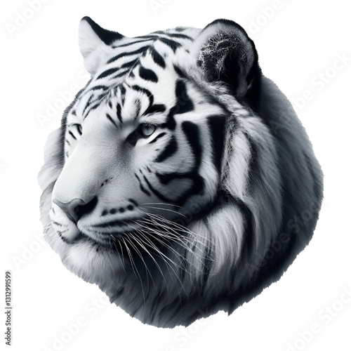 white tiger face isolated on white background