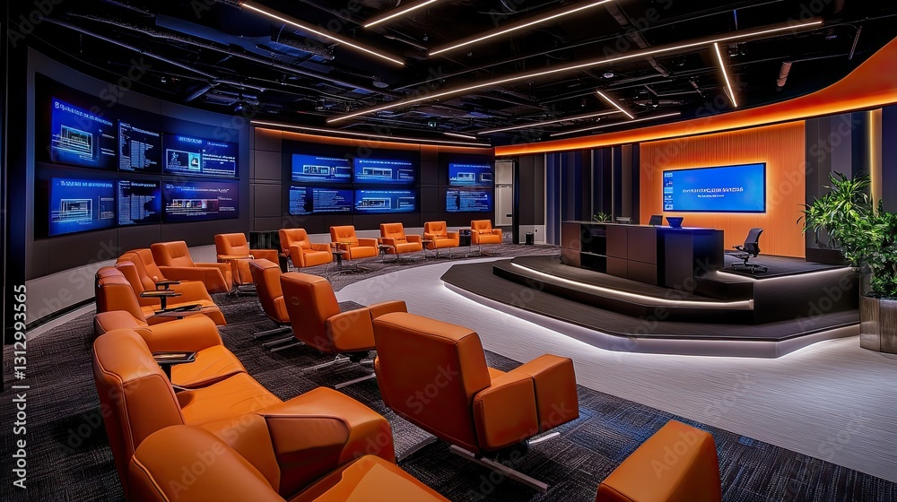 Fototapeta premium Modern Conference Room with Sleek Design and Orange Accents