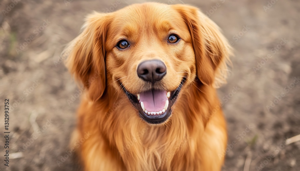 Smiling golden retriever dog looking directly at the viewer happily