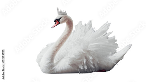 Fototapeta Naklejka Na Ścianę i Meble -  White swan wearing silver tiara on transparent background