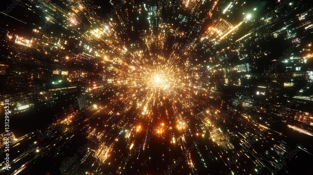Abstract Digital Explosion with Bright Light and Colorful Particles Abstract Digital Explosion with Bright Light and Colorful Particles