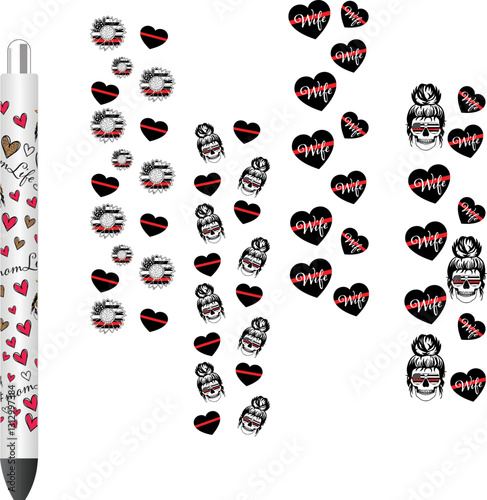 Glitter pen wrap Designs, police, flower, sunflower, leopard, coffee, dogs paw, leaf, animals, fruits, firefighter, nurse, scrub life, medical, pen card template, schoo,teeacher, apple, turtles